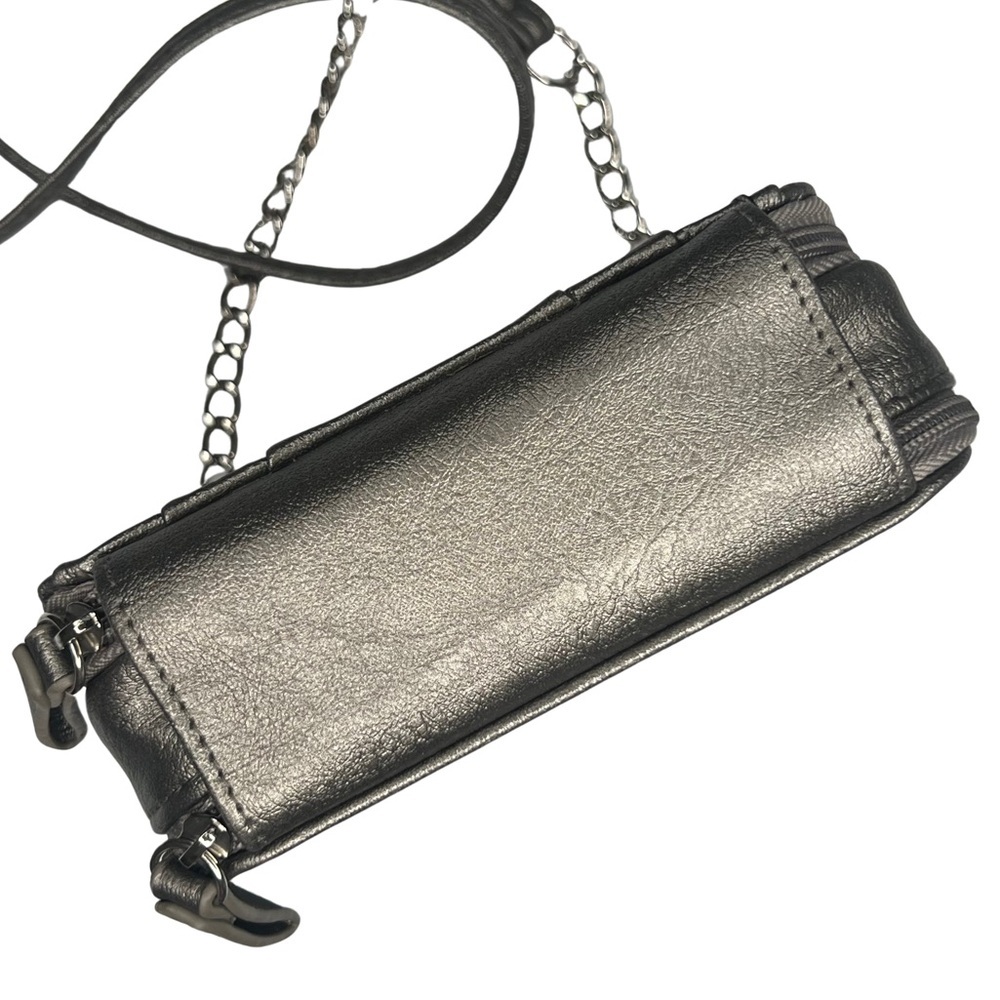 Jessica Simpson Mini Crossbody Shoulder Bag Purse Faux Leather Metallic Pewter - Picture 10 of 17